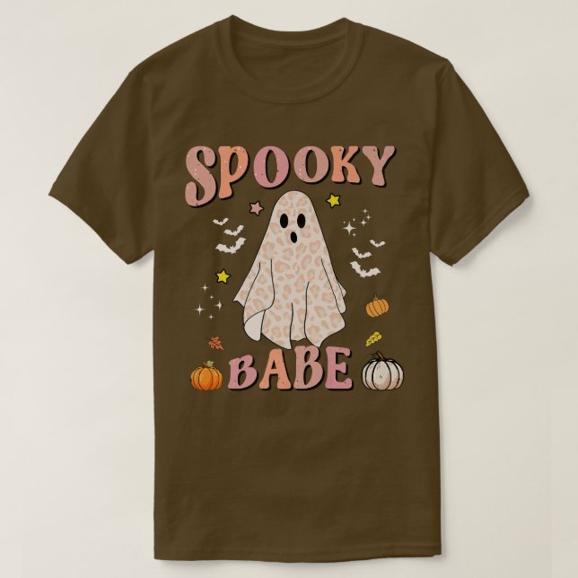 Camiseta Spooky Babe Funny Ghosts Boo Leopard Pumpkins Fall (Frente do Design)