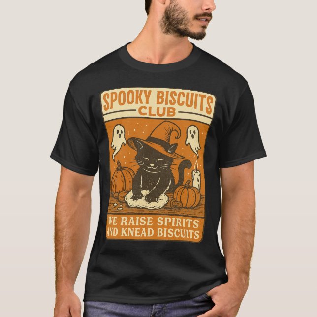Camiseta Spooky Biscuits Club Cat Halloween Funny Baking  (Frente)