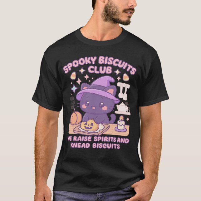 Camiseta Spooky Biscuits Club Cat Halloween Funny Baking  (Frente)