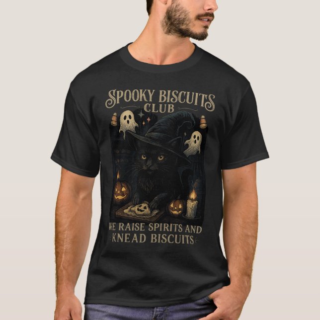 Camiseta Spooky Biscuits Club Cat Halloween Funny Baking  (Frente)