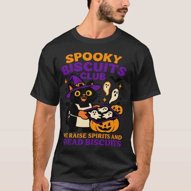 Camiseta Spooky Biscuits Club Cat Halloween Funny Baking  (Frente)