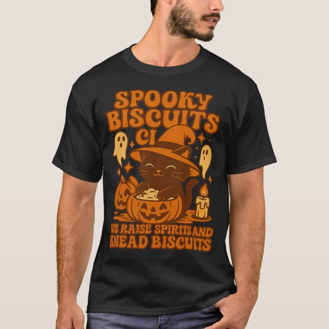 Camiseta Spooky Biscuits Club Cat Halloween Funny Baking  (Frente)