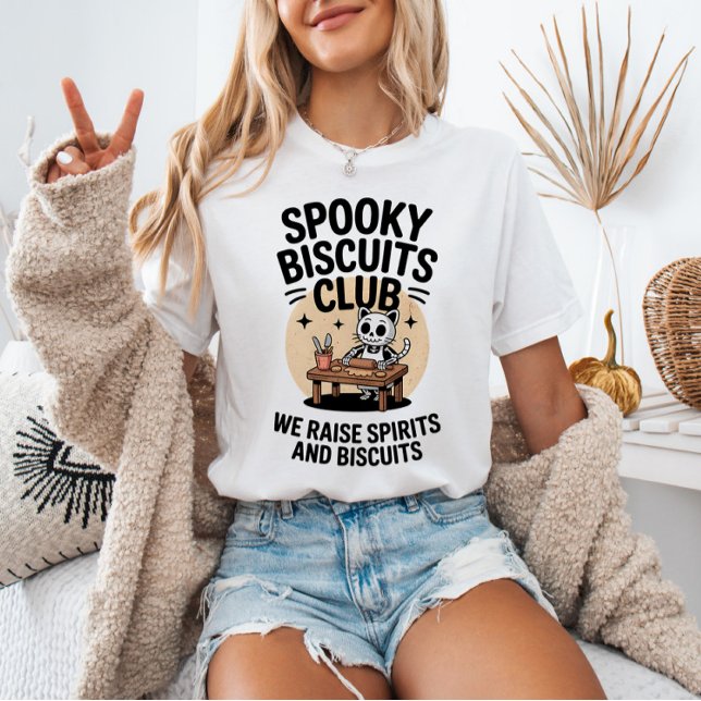 Camiseta Spooky Biscuits Club Cat Skeleton Baking Halloween (Criador carregado)