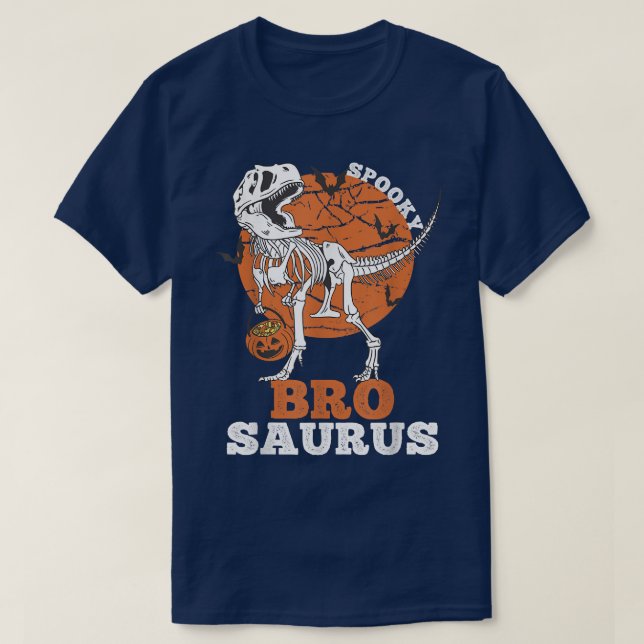 Camiseta Spooky Bro Saurus Dinosaur Skeleton T rex Pumpkin (Frente do Design)
