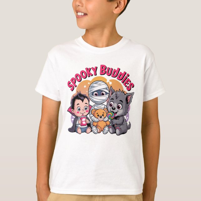 Camiseta Spooky Buddies Halloween Kids Tee" (Frente)