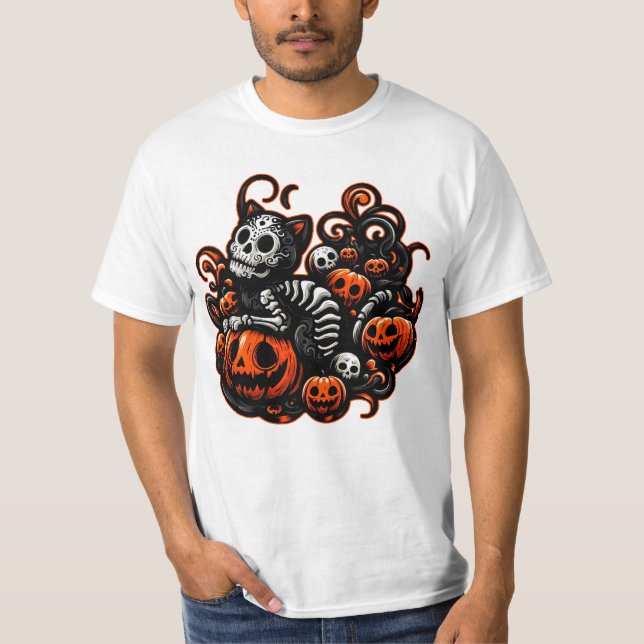 Camiseta Spooky Cat e Pumpkins (Frente)