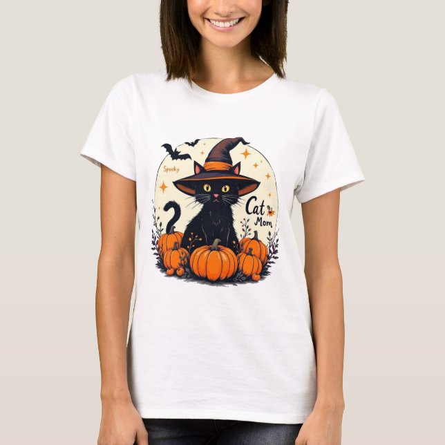 Camiseta Spooky Cat Mom Halloween T-Shirt – Cute Black Cat  (Frente)