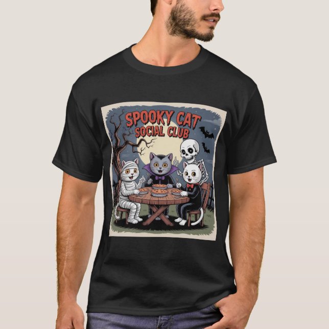 Camiseta Spooky Cat Social Club: Halloween Pie Party (Frente)
