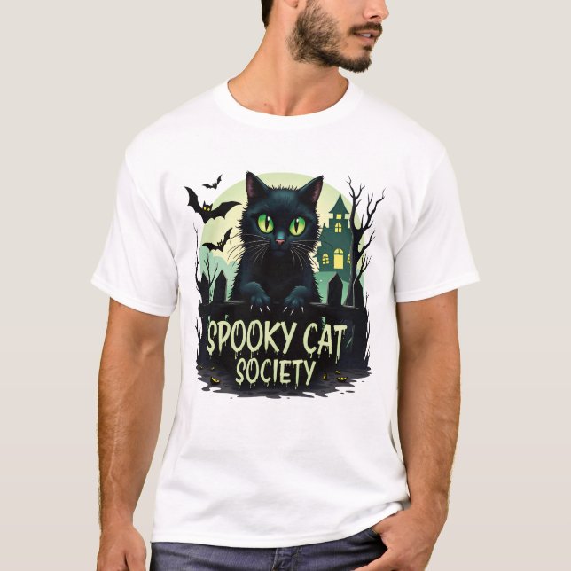 Camiseta Spooky Cat Society - Halloween (Frente)