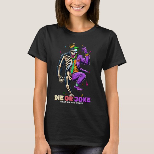 Camiseta Spooky Clown Skeleton King com Coroa para Spooky H (Frente)