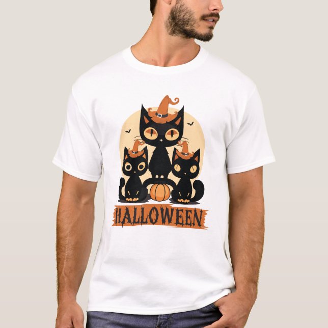 Camiseta Spooky Cute Black Cat Halloween Autumn Pumpkin  (Frente)