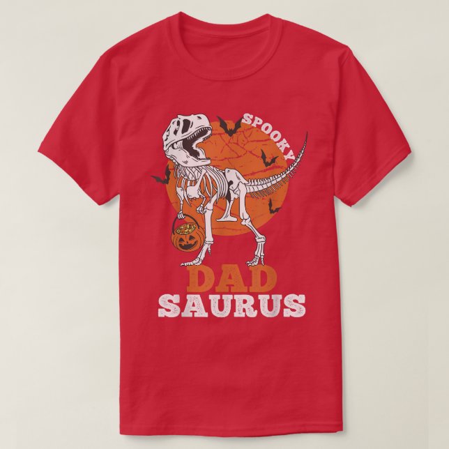 Camiseta Spooky Dad Saurus Dinosaur Skeleton T rex Pumpkin  (Frente do Design)