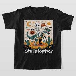 Camiseta Spooky Dino Rider - Esqueleto na mamãe T-Rex