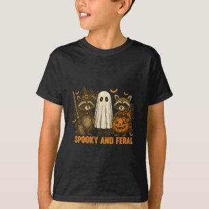 Camiseta Spooky E Feral Cute Ghost Racoon Halloween Costu