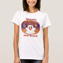 Spooky e Sweet - Camisa-T feminina do Halloween