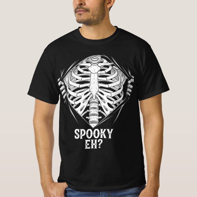 Camiseta Spooky Eh? Design de Skeleton Halloween (Frente)
