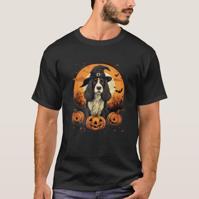 Camiseta Spooky English Springer Spaniel Dog Witch Hallowee (Frente)