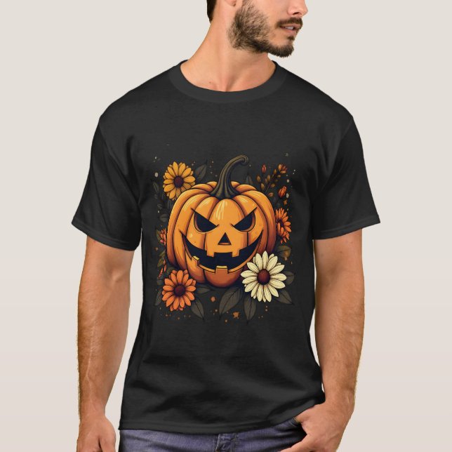 Camiseta Spooky Floral | Outono outono do Pumpki Halloween (Frente)