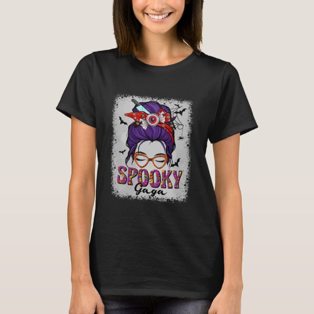 Camiseta Spooky Gaga Messy Hair Bun Scary Halloween Costume (Frente)