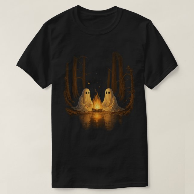 Camiseta Spooky Ghost Campfire Night Forest Art - Halloween (Frente do Design)