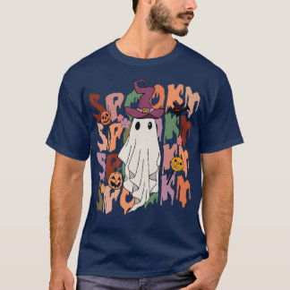 Camiseta Spooky Ghost Costume Bruxa Groovy Vibes Hippie Hal