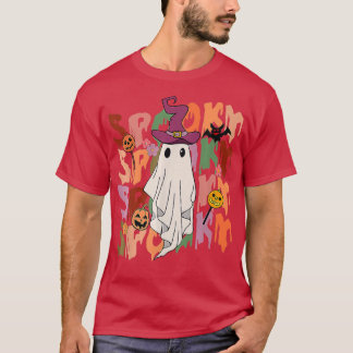 Camiseta Spooky Ghost Costume Bruxa Groovy Vibes Hippie Hal
