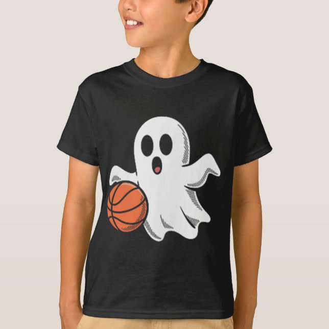 Camiseta Spooky Ghost Playing Basketball Retro Halloween Co (Frente)