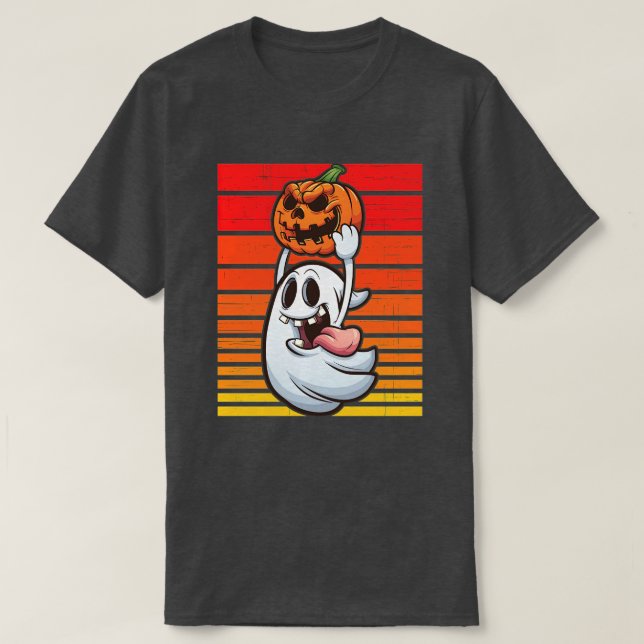 Camiseta Spooky Ghost Retro Halloween Homens Mulheres (Frente do Design)