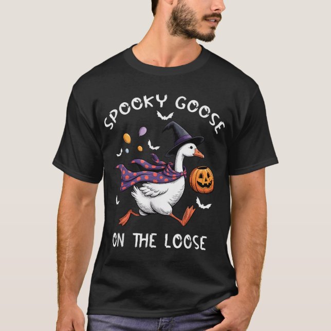 Camiseta Spooky Goose On The Loose Witch Silly Goose Animal (Frente)