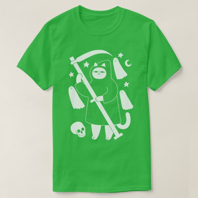 Camiseta Spooky Grim Reaper Cat (Frente do Design)