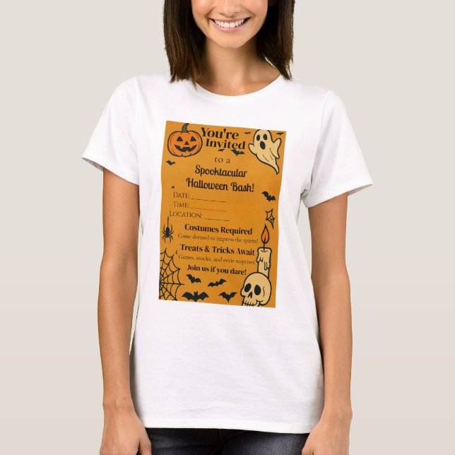 Camiseta Spooky Halloween Bash Invite | Fantasmas e Jogos (Frente)