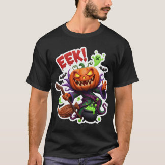 Camiseta Spooky Halloween jackolantern witch with broom cau