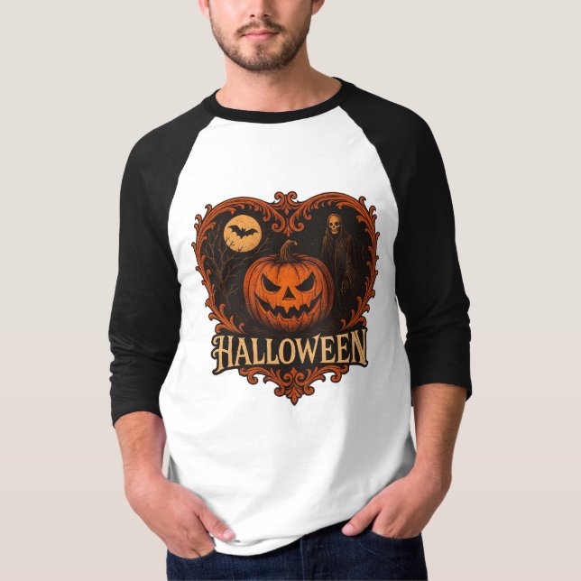 Camiseta Spooky Halloween Men’s 3/4 Sleeve Raglan T-Shirt | (Frente)