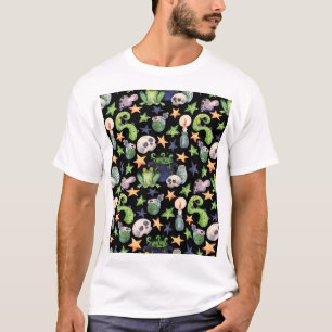 Camiseta "Spooky Halloween: Padrão Escuro Desenho De Mão."