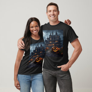 Camiseta Spooky Haunted House e Jack-O-Lanterns Unisex