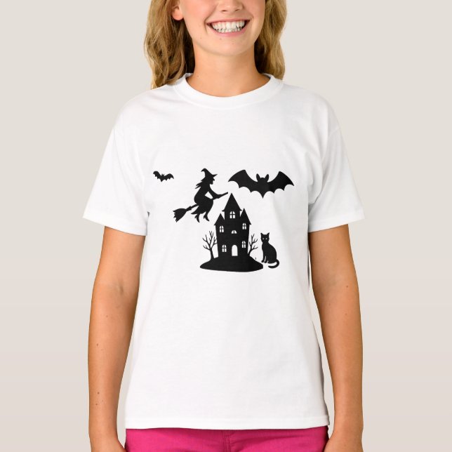 Camiseta Spooky Haunted House & Witch Silhouette | (Frente)