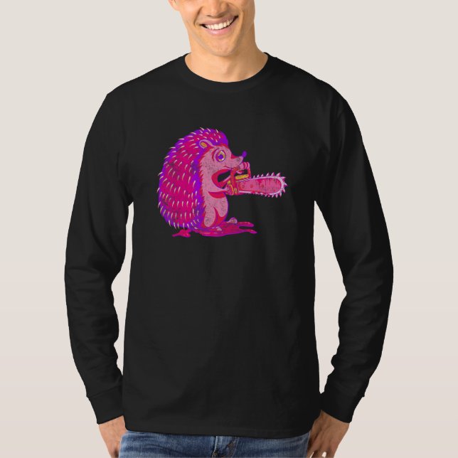 Camiseta Spooky Hedgehog Vaporwave Creepy Animal Chainsaw H (Frente)