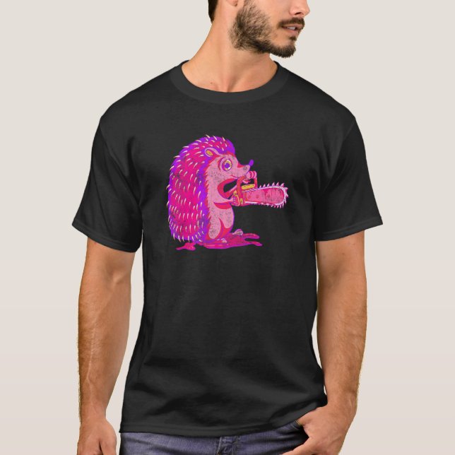 Camiseta Spooky Hedgehog Vaporwave Creepy Animal Chainsaw H (Frente)