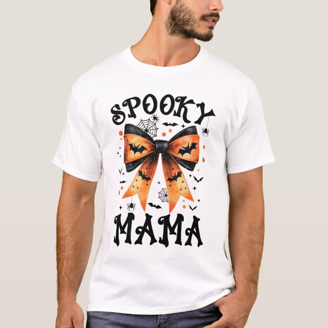 Camiseta Spooky Mama Coquette Arco Halloween Spooky, estaçã (Frente)