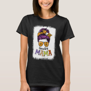 Camiseta Spooky Mama Halloween Mensy Bun Hair Skull Spooky