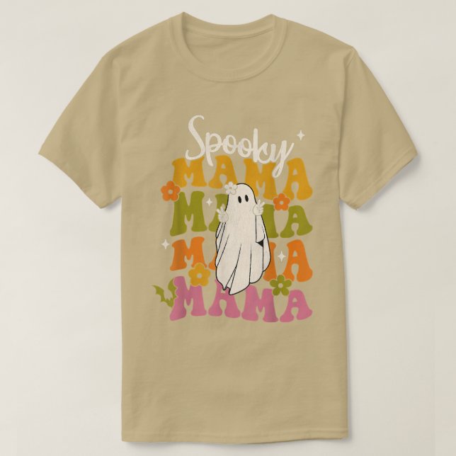 Camiseta Spooky Mama Hippie Floral Ghost Retro Groovy Hallo (Frente do Design)
