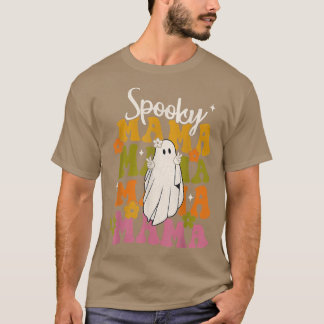 Camiseta Spooky Mama Hippie Floral Ghost Retro Groovy Hallo
