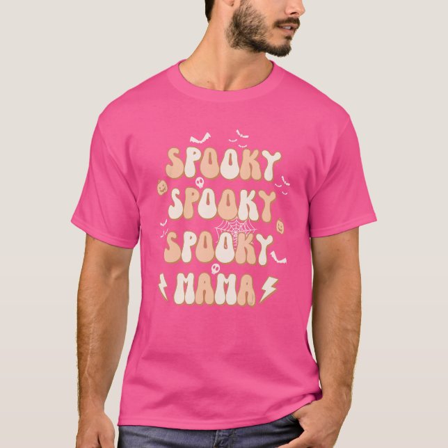 Camiseta Spooky Mama Pumpkin Skull Skeleton Retro Style Hal (Frente)