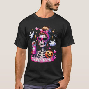 Camiseta Spooky Mama Skeleton Mãe Café Jack O Lantern Hal