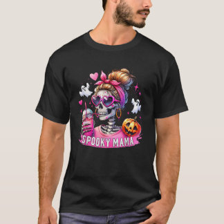 Camiseta Spooky Mama Skeleton Mãe Café Jack O Lantern Hal