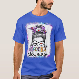 Camiseta Spooky Nicu Enfermeira Messy Bun Boo Enfermeira Ha