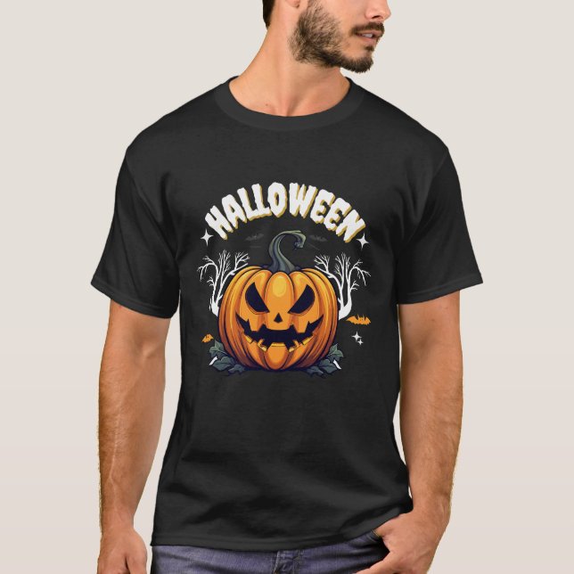 Camiseta Spooky Pumpkin & Skeleton Business Name Halloween (Frente)