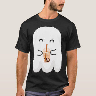 Camiseta Spooky Season Cute Pequeno Fantasma Boba Tea Hallo