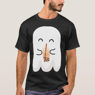 Camiseta Spooky Season Cute Pequeno Fantasma Boba Tea Hallo
