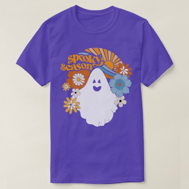Camiseta Spooky Season Floral Ghost Sunshine Funny Hallowee (Frente do Design)